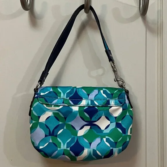 Coach Poppy Satin Shoulder Bag. Blue/White. - Picture 2 of 5